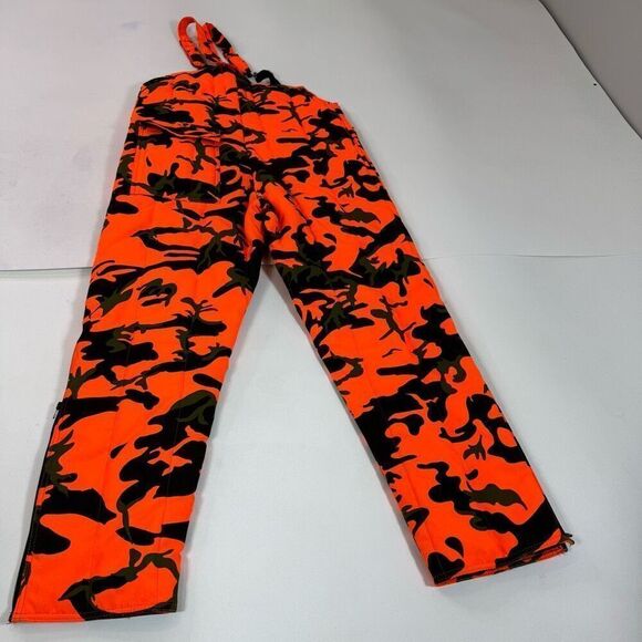 Vintage SafTbak Chiller Killer Orange Camo Bibs Mens Large Suspenders Insulated - Picture 9 of 10